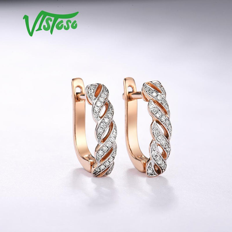 14K Rose Gold Diamond Sparkling Earrings for Women