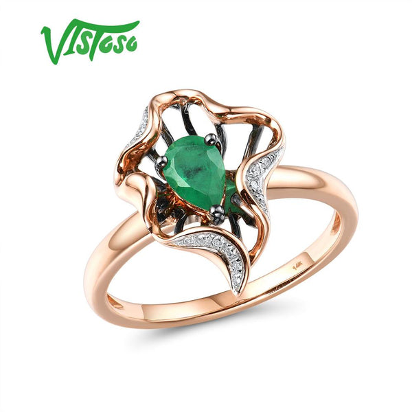 14K Rose Gold Emerald and Diamond Ring for Women