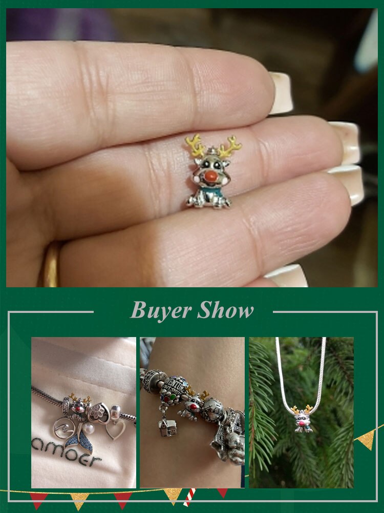 BAMOER Cute Christmas 925 Sterling Silver Charm Beads Fit Original Charms Bracelet