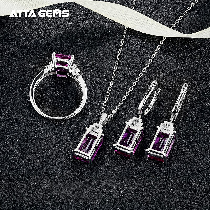 925 Sterling Silver 12.8 Carats Created Purple Sapphire Jewelry Set