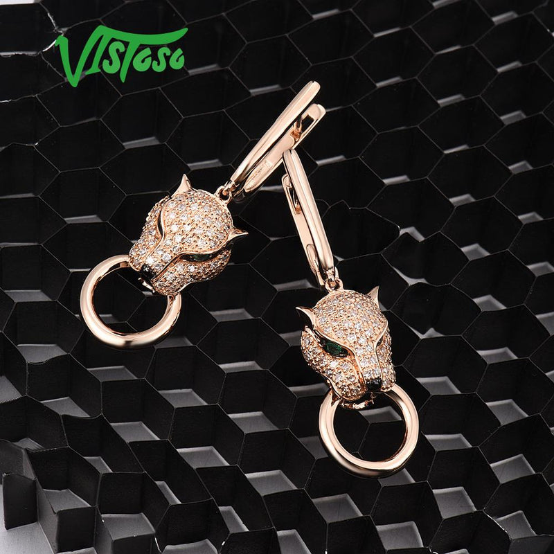 14K Rose Gold Emerald and Diamond Earrings for Women