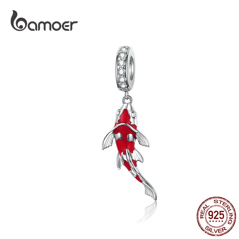 BAMOER 925 Sterling Silver Enamel Fish Pendant Dangle Charm Fit Bracelet Necklace