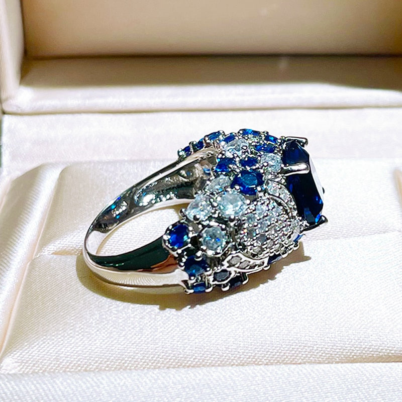 925 Sterling Silver Oval Blue Sapphire Ring for Women