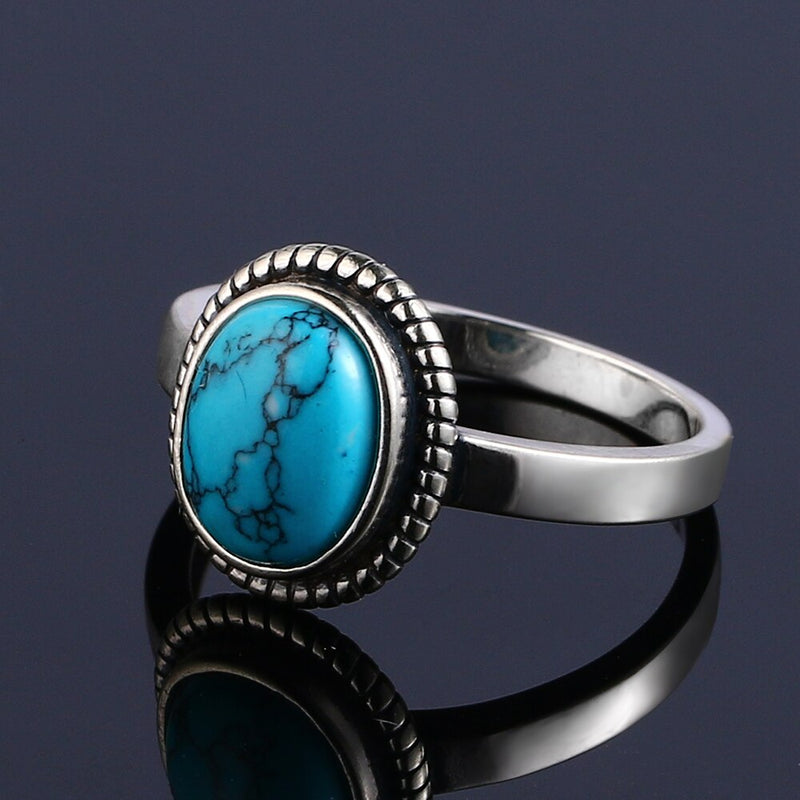 New Fashion 925 Silver Ring Natural 8x10 MM Oval Turquoise Ring