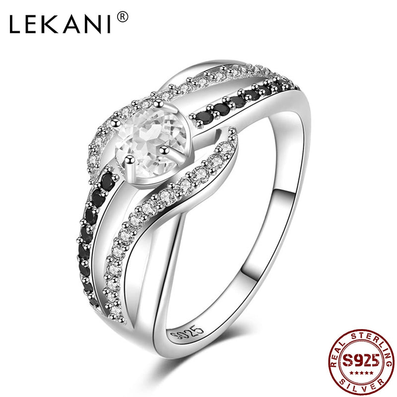 LEKANI Fine Genuine 925 Sterling Silver Jewelry Trendy Zircon Engagement Rings for Women Classic High Quality Wedding Ring Gift