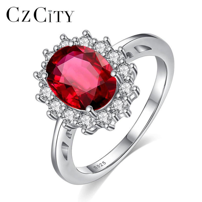CZCITY 925 Sterling Silver Luxury Sapphire Emerald Ruby Gemstones Ring