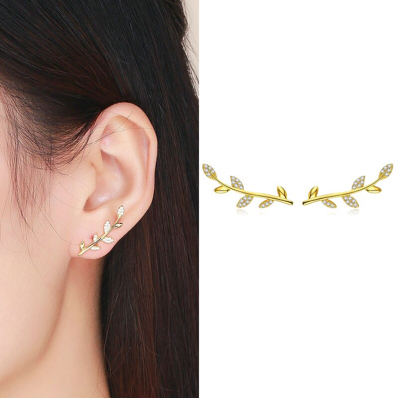 Trendy 925 Sterling Silver Feather Rose Flower Star Stud Earrings