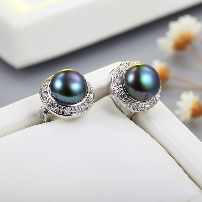 Sterling Silver Freshwater Cultured Pearl Hoop Earrings and Ring Set for Women