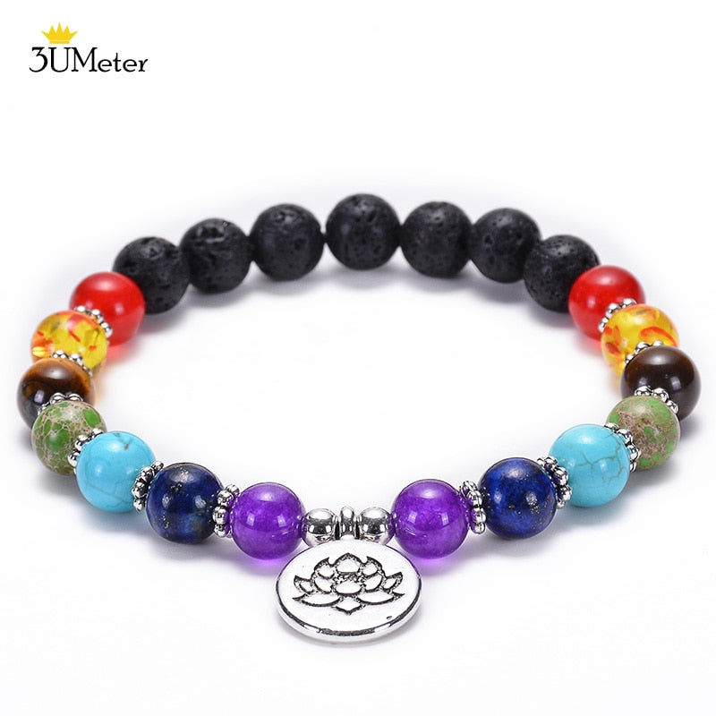 Natural Stone 7 Chakra Tiger Eye Beads Bracelet for Men Women