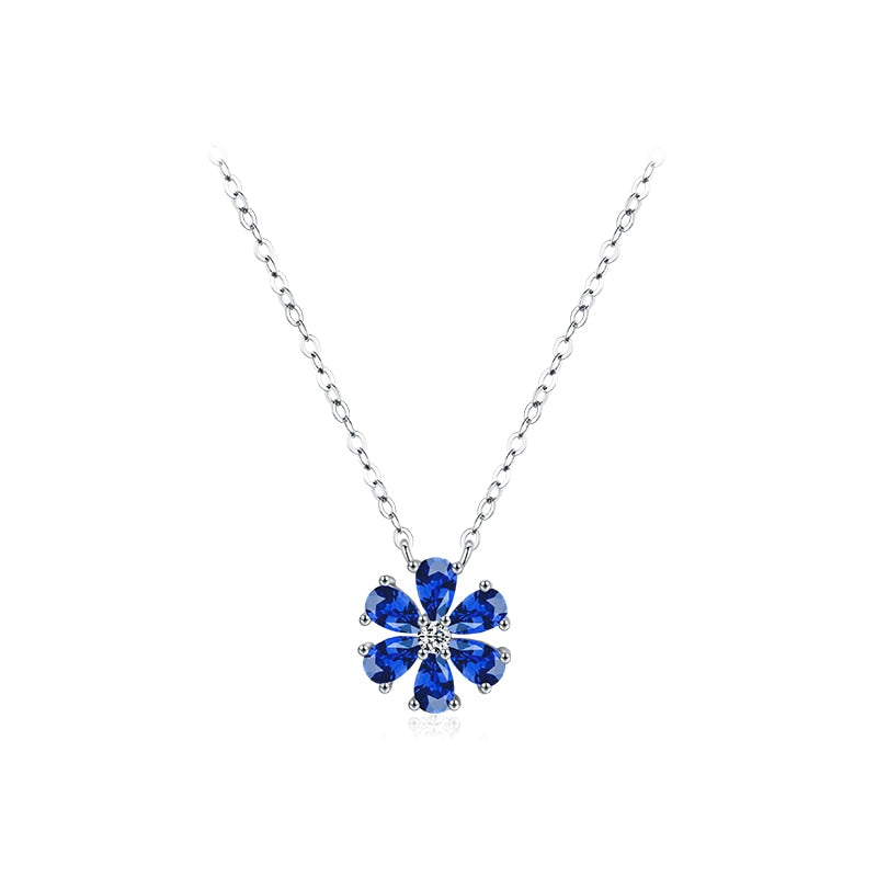 Sterling Silver Zirconia Sparkling Flower Pendant Necklace for Women