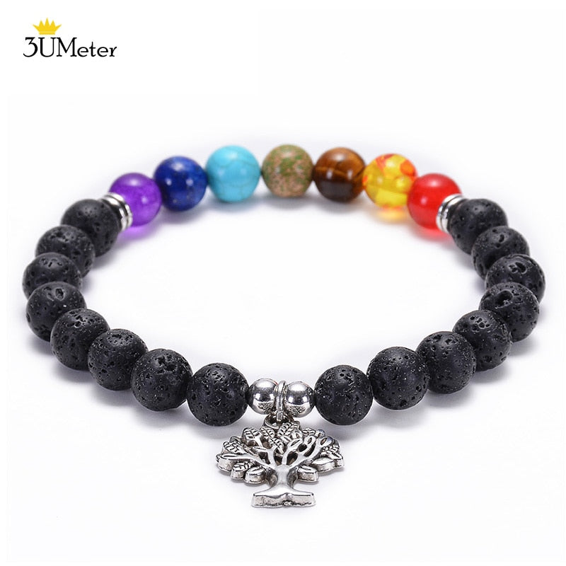 Natural Stone 7 Chakra Tiger Eye Beads Bracelet for Men Women