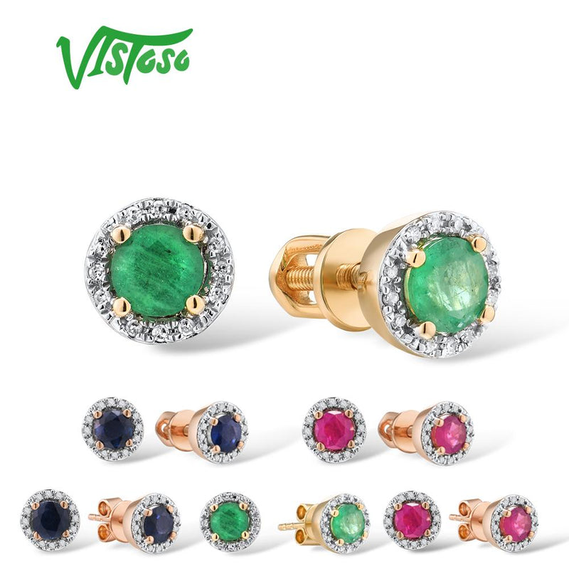 14K Yellow Gold Emerald, Sapphire, and Ruby Stud Earrings for Women