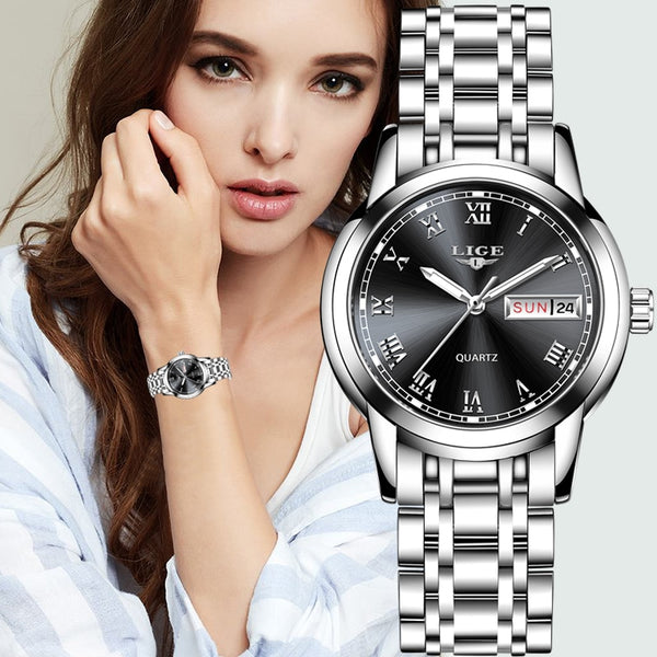 Stainless Steel Women's Quartz Sport Calendar Watch for Women