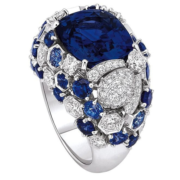 925 Sterling Silver Oval Blue Sapphire Ring for Women