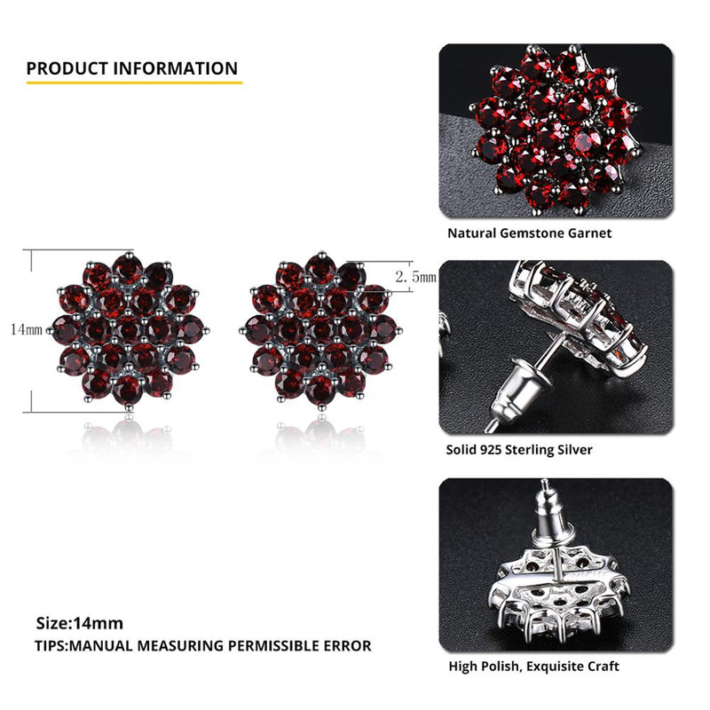 925 Sterling Silver Red Garnet 3.16 Carat Stud Earrings for Women