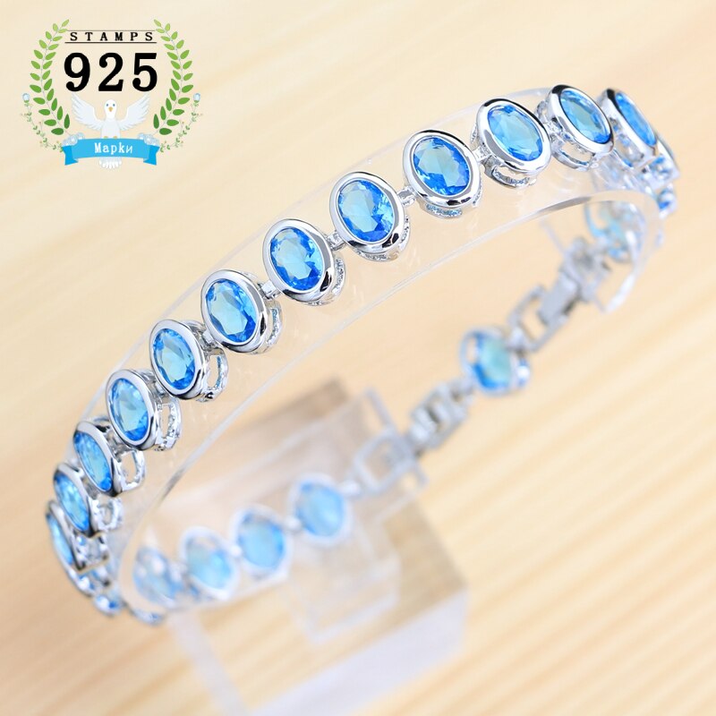 925 Sterling Silver Sapphire Bracelet, Adjustable 19cm+2cm, for Woman