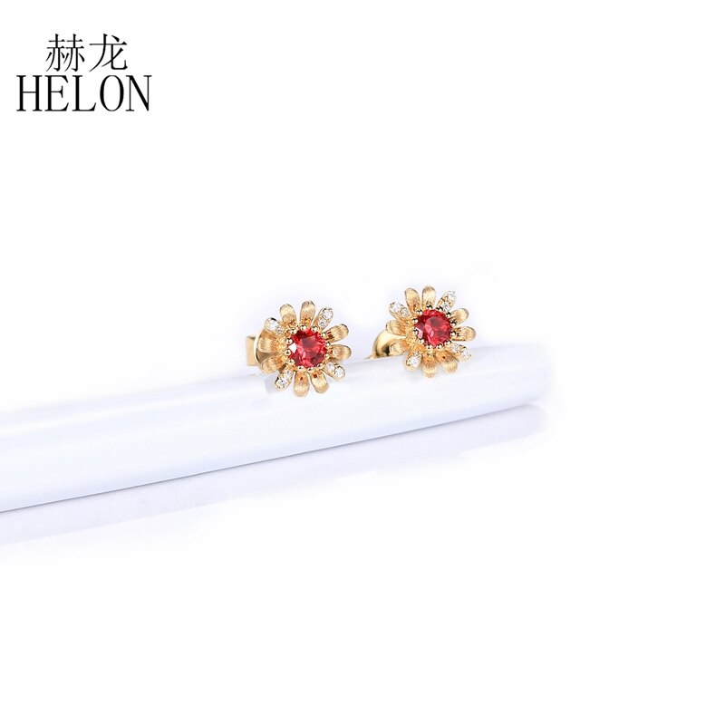 14K Yellow Gold Diamond & Ruby Earrings for Her