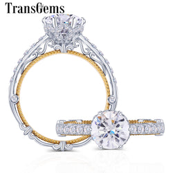 TransGems 14K White and Yellow Gold Moissanite Diamond Vintage Ring