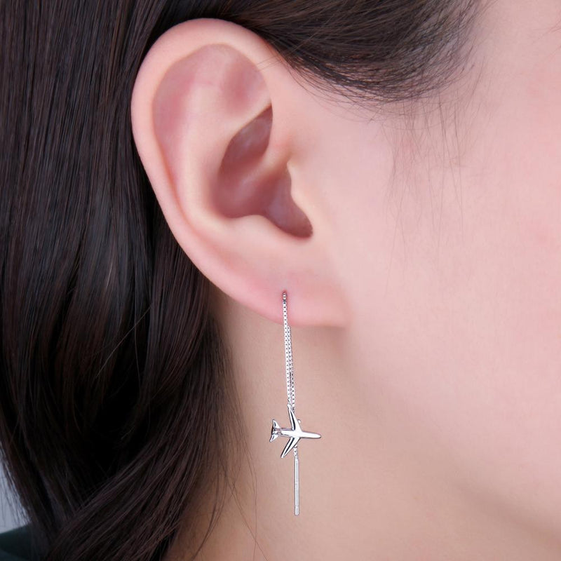 Sterling Silver Airplane Drop Earrings for Women