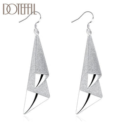 Sterling Silver Frosted Geometric Drop Earrings for Women