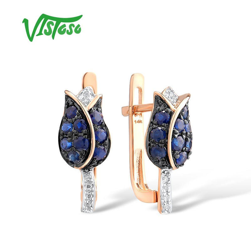 14K Rose Gold Blue Sapphire Diamond Earrings for Women