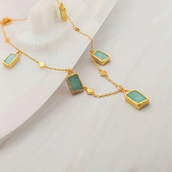 Solid 925 Sterling Silver Natural Square Amazonite Collar Necklace