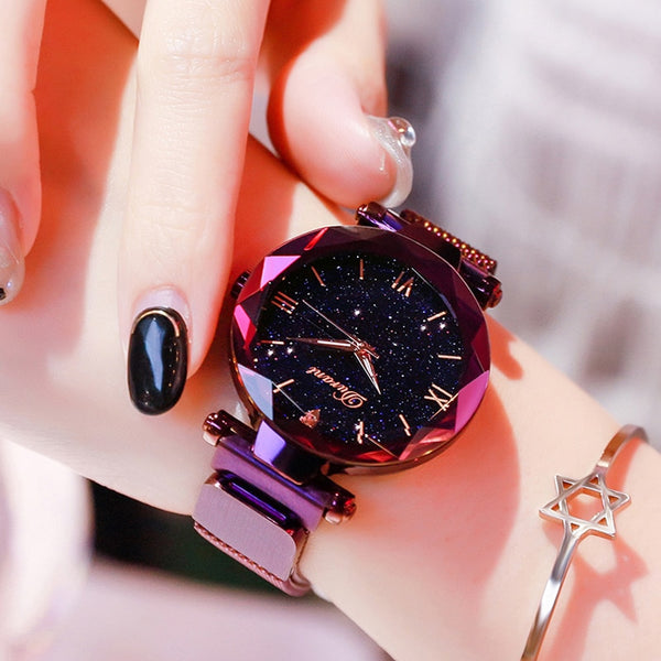 Fashion Starry Sky Quartz Mesh Strap With Magnetic Buckle Watch Women