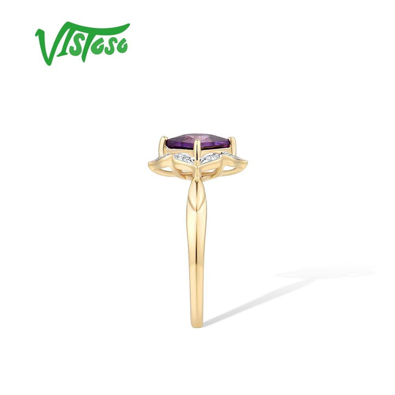 14K Yellow Gold Amethyst Diamond Ring for Women