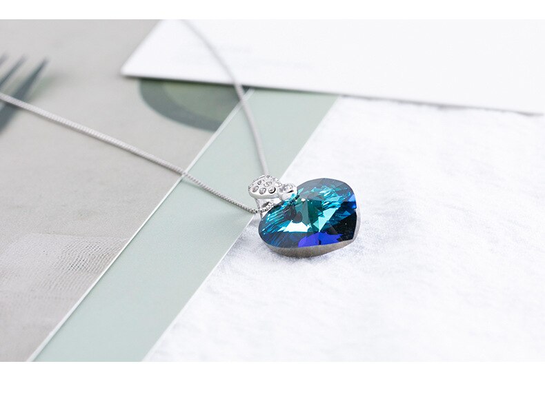 New High Quality 925 Sterling Silver Marine Heart Pendant Necklace