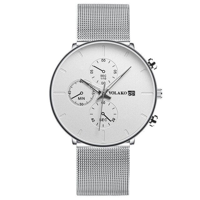 Stainless Steel Mesh Quartz Sports Business Watch for Men