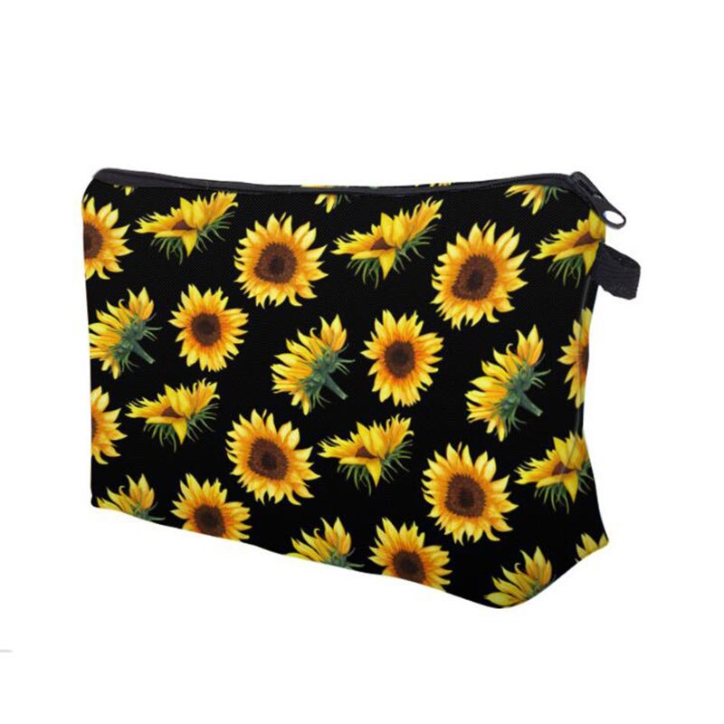 Fashion Cosmetic Bag Cute Toiletry Tool Classic Organizer Bag Polyester Sunflowers Pattern Pouch Beauty Makeup Bag Travel Case