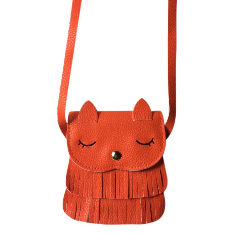 Cute Children Girls Tassel Small Cat Shoulder Messenger Bag Mini Coin Purses PU Leather Handbags Wallet SAL99