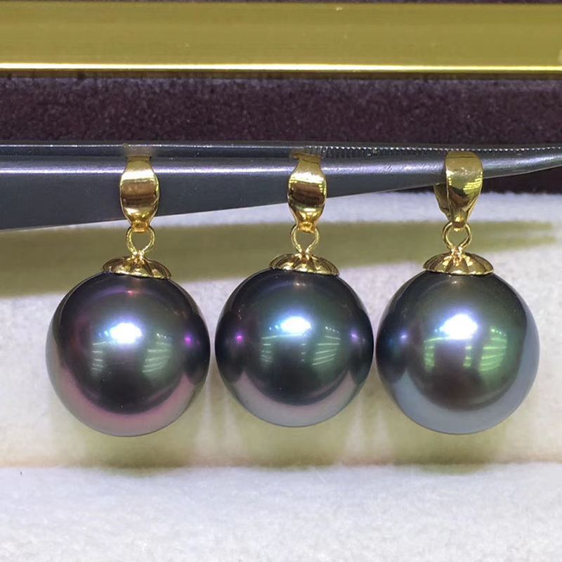 18k Gold Tahitian Black Pearls Pendant for Women