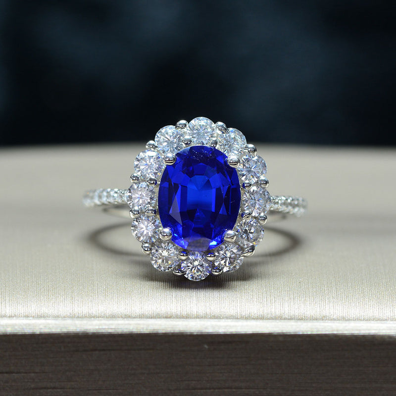 Sterling Silver Created Moissanite and Sapphire Ring for Women