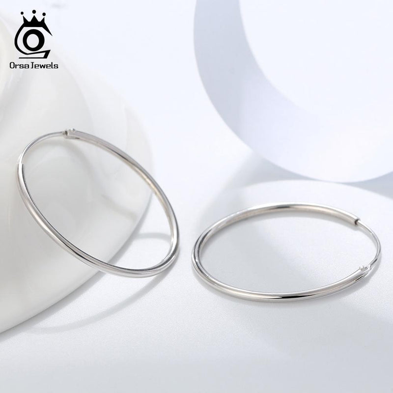 ORSA JEWELS Solid 925 Sterling Silver Round Hoop Earrings 30 40 50 MM