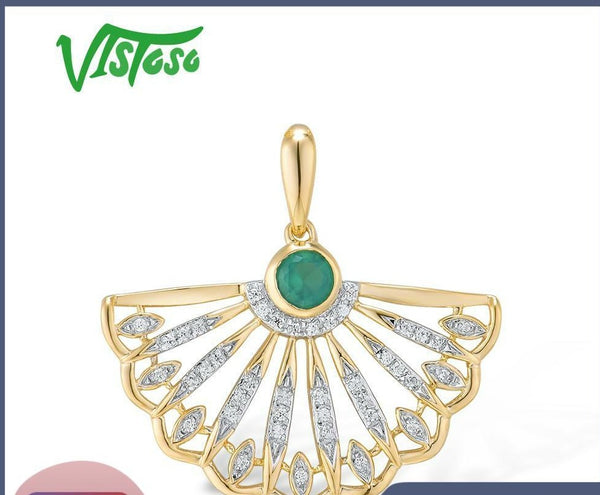 14K Yellow Gold Emerald and Diamond Pendant for her