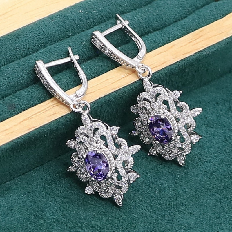 Sterling Silver Purple Amethyst Jewelry Set for Women