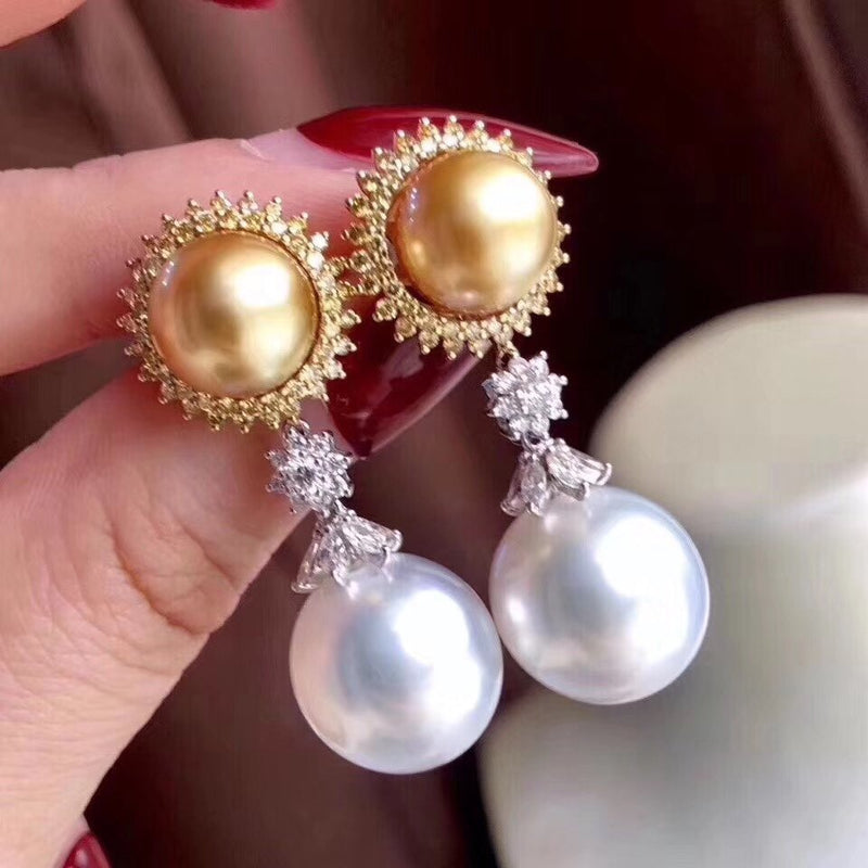 925 Sterling Silver White 8-10mm Fresh Water Pearl Dangle Earrings