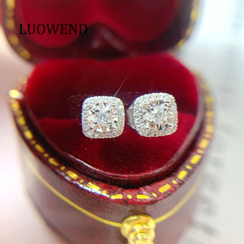 18K White Gold Natural Diamond Stud Earrings for Women