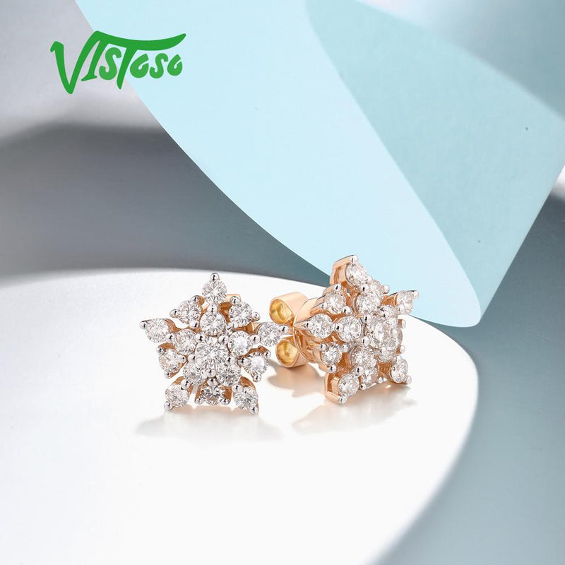 14K Rose Gold Sparkly Diamond Star Stud Earrings for Women