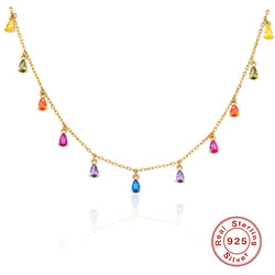 Sterling Silver Rainbow Zircon Pendant Necklace for Woman