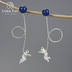 925 Sterling Silver Lotus Natural Stone Dangle Earrings for Women