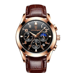 Rose Gold Leather Waterproof Luminous Watch for Men