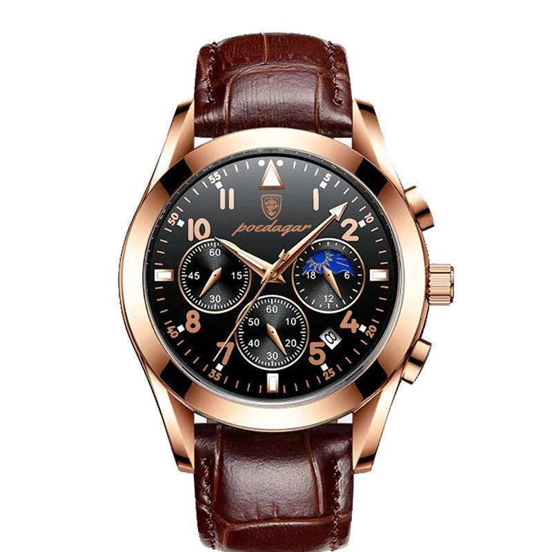 Rose Gold Leather Waterproof Luminous Watch for Men
