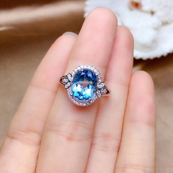 925 Silver 3.2ct Blue Sapphire Engagement Rings for Women