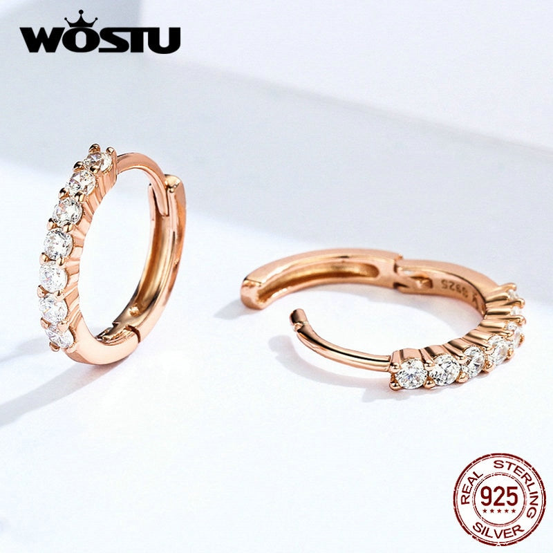 925 Sterling Silver Rose Gold Zircon Hoop Earrings for Women