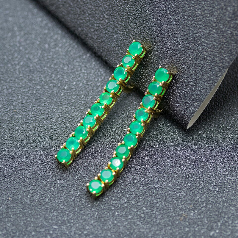 Anzogems 925 Sterling Silver Natural Green Agate String Dangle Earrings