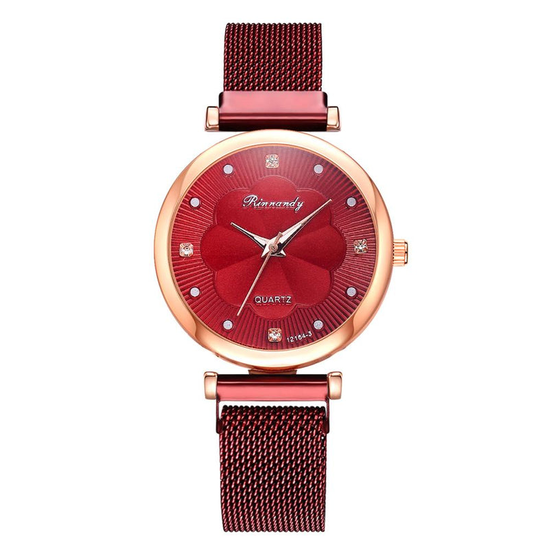 Stainless Steel Rhinestone Flower Watch Set for Women