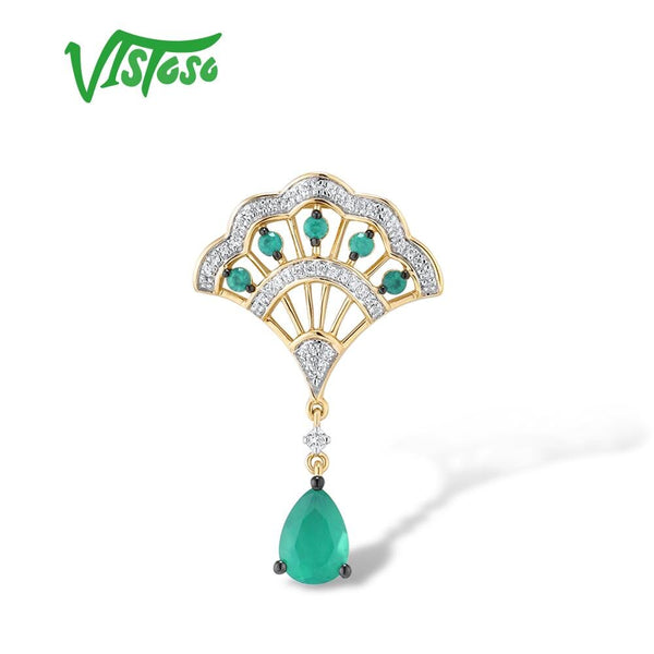 14K Yellow Gold Emerald Diamond Pendant for Her