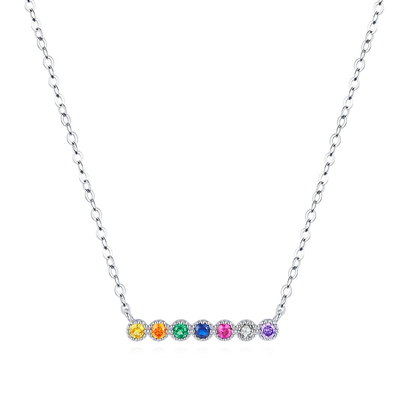 925 Sterling Silver Rainbow Colorful Pendant Necklace for Women